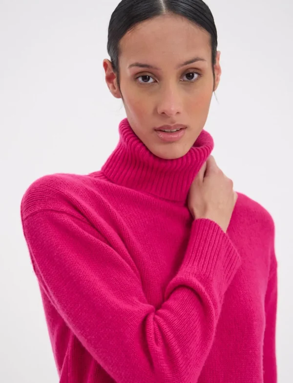 Best Ines de la Fressange Paris Aiden turtleneck sweater in fuchsia wool and cashmere