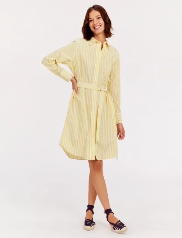 Outlet Ines de la Fressange Paris Amour yellow and white striped shirt dress