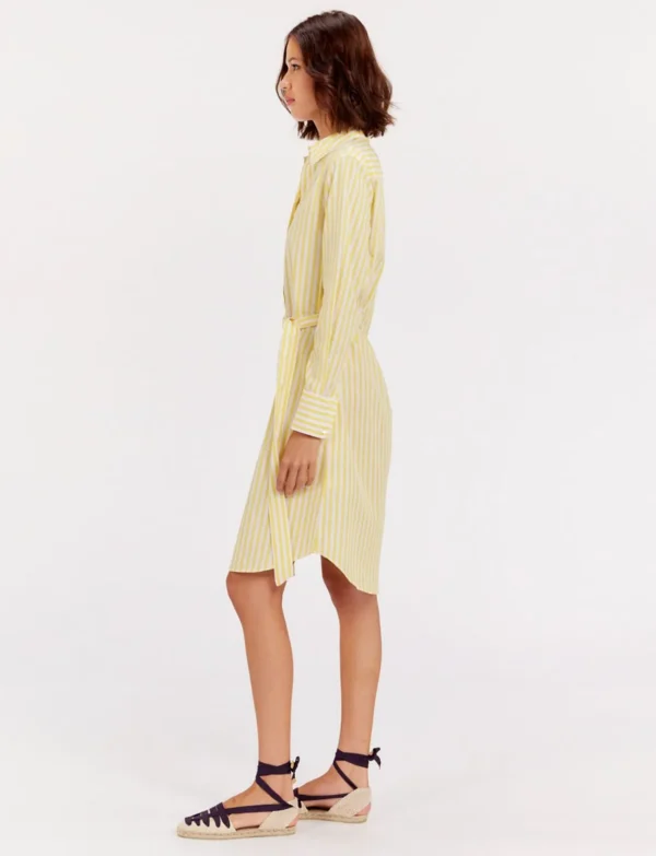 Outlet Ines de la Fressange Paris Amour yellow and white striped shirt dress