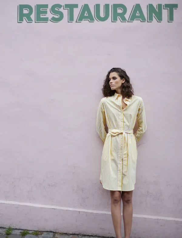 Outlet Ines de la Fressange Paris Amour yellow and white striped shirt dress