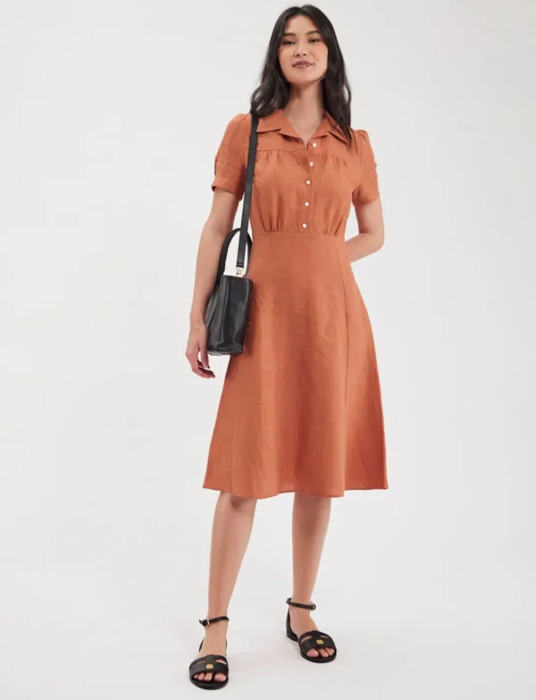 Cheap Ines de la Fressange Paris Angèle dress in caramel linen