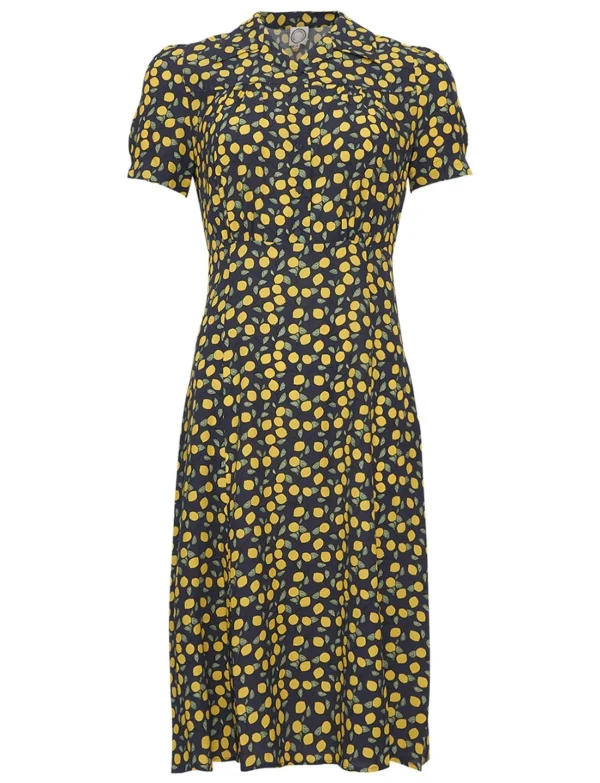 Shop Ines de la Fressange Paris Angèle Lemon-Navy print dress