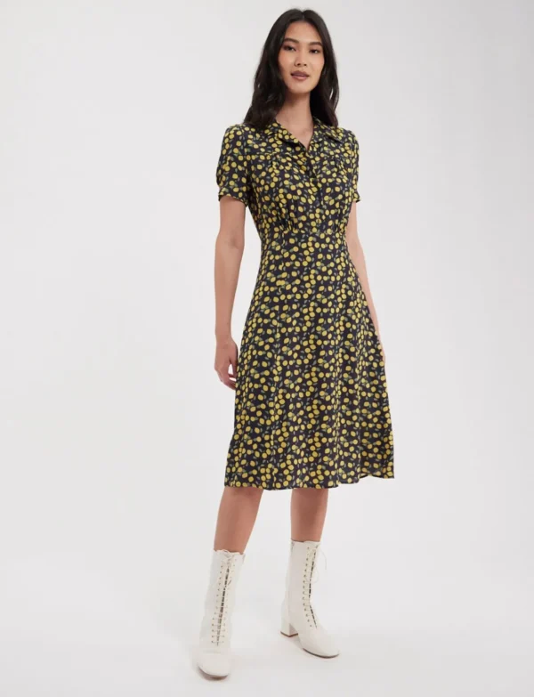 Shop Ines de la Fressange Paris Angèle Lemon-Navy print dress