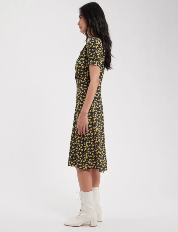 Shop Ines de la Fressange Paris Angèle Lemon-Navy print dress