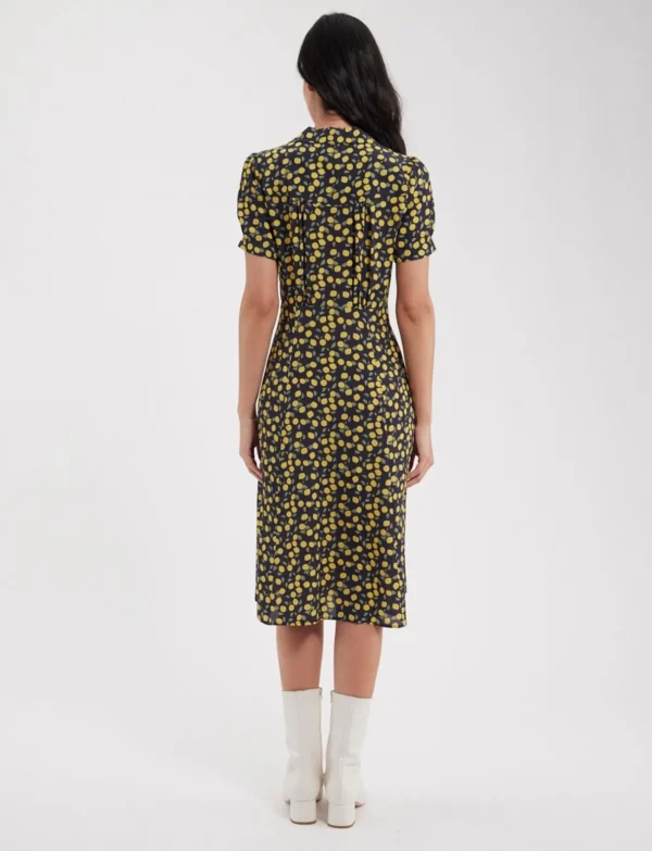 Shop Ines de la Fressange Paris Angèle Lemon-Navy print dress