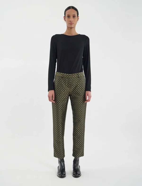 Clearance Ines de la Fressange Paris Audrey black and gold jacquard weave pants