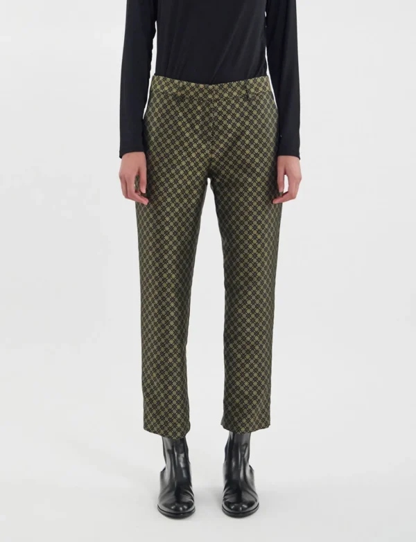 Clearance Ines de la Fressange Paris Audrey black and gold jacquard weave pants