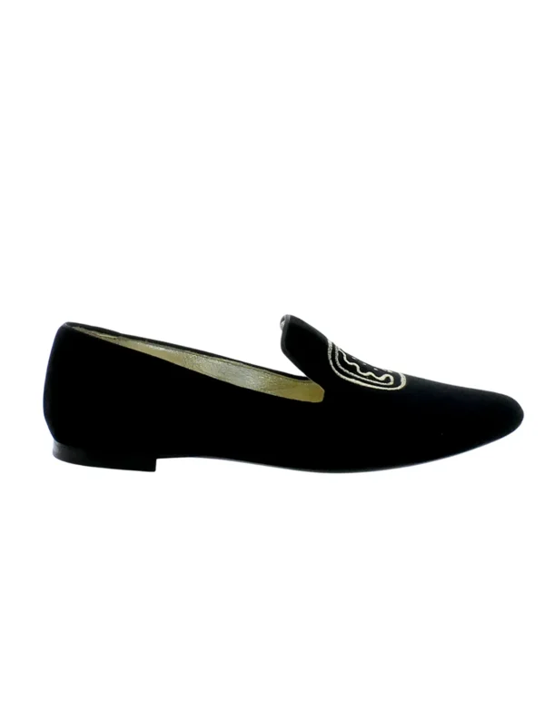 Best Sale Ines de la Fressange Paris Black embroidered velvet slippers