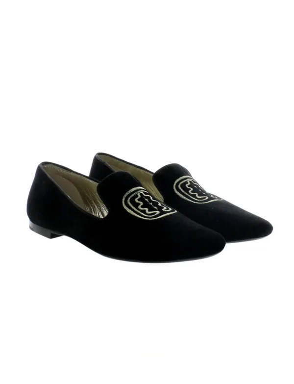 Best Sale Ines de la Fressange Paris Black embroidered velvet slippers