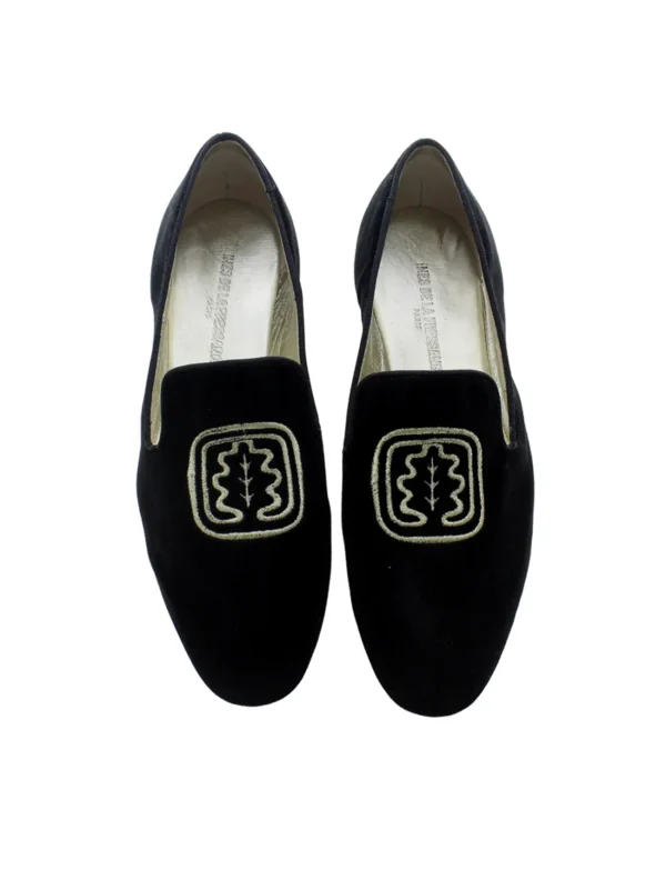 Best Sale Ines de la Fressange Paris Black embroidered velvet slippers