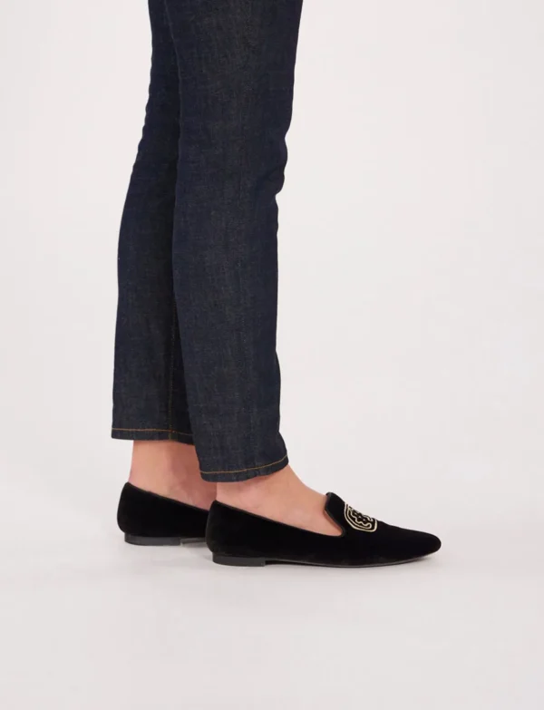 Best Sale Ines de la Fressange Paris Black embroidered velvet slippers