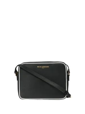 Shop Ines de la Fressange Paris Black leather Marcia bag with white border