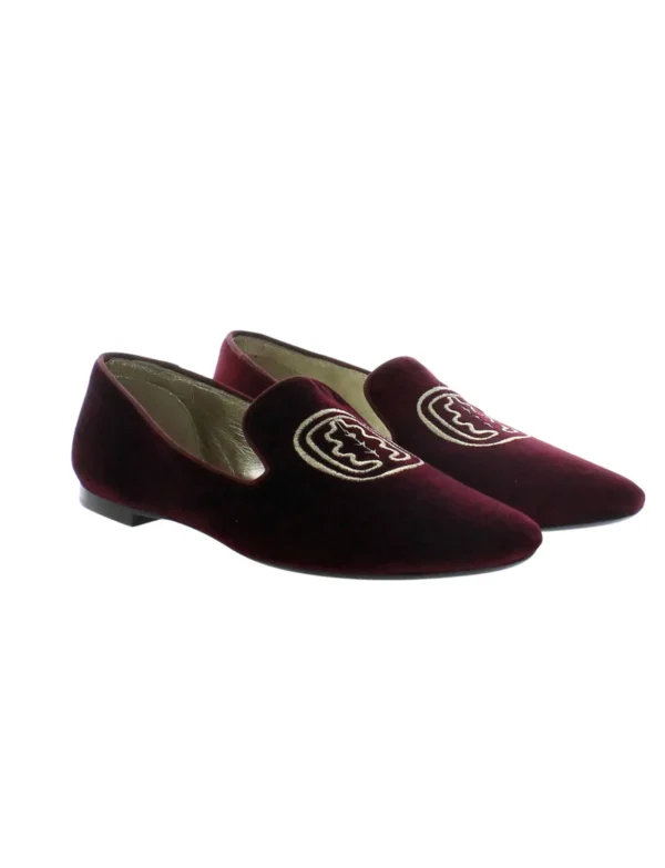 Online Ines de la Fressange Paris Burgundy embroidered velvet slippers