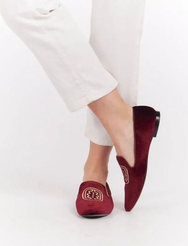 Online Ines de la Fressange Paris Burgundy embroidered velvet slippers