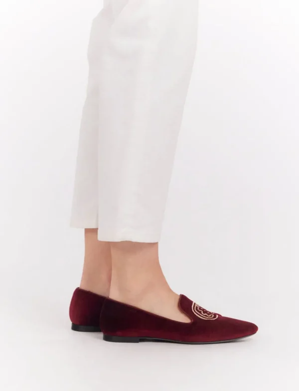 Online Ines de la Fressange Paris Burgundy embroidered velvet slippers