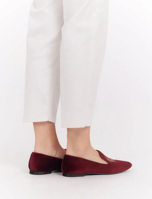 Online Ines de la Fressange Paris Burgundy embroidered velvet slippers