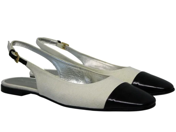 Online Ines de la Fressange Paris Celia cream and black slingback ballerina