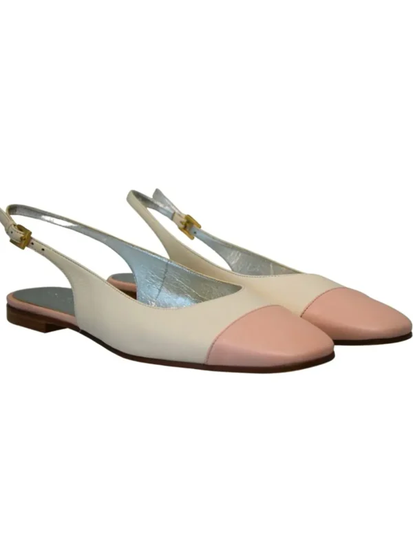 Discount Ines de la Fressange Paris Celia cream and nude slingback ballerina