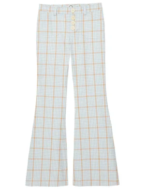 Discount Ines de la Fressange Paris Charlotte blue and orange plaid pants