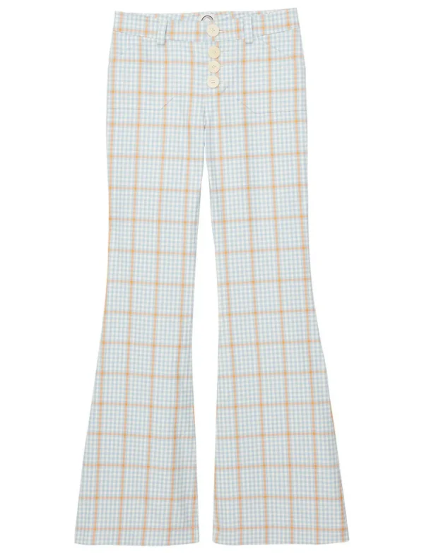 Discount Ines de la Fressange Paris Charlotte blue and orange plaid pants