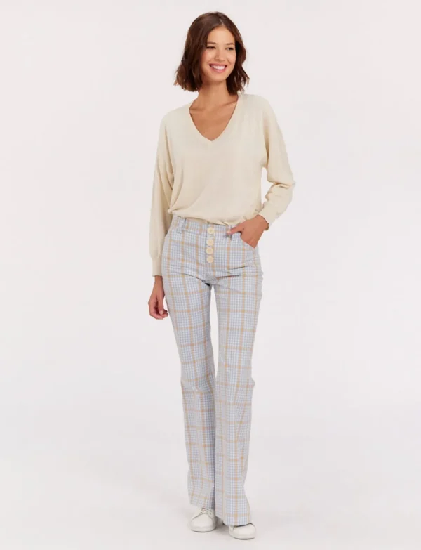 Discount Ines de la Fressange Paris Charlotte blue and orange plaid pants