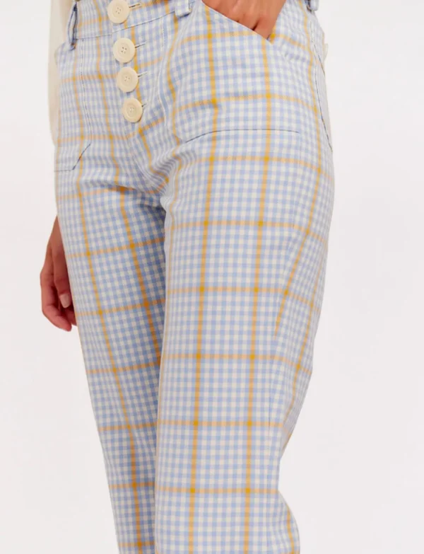 Discount Ines de la Fressange Paris Charlotte blue and orange plaid pants