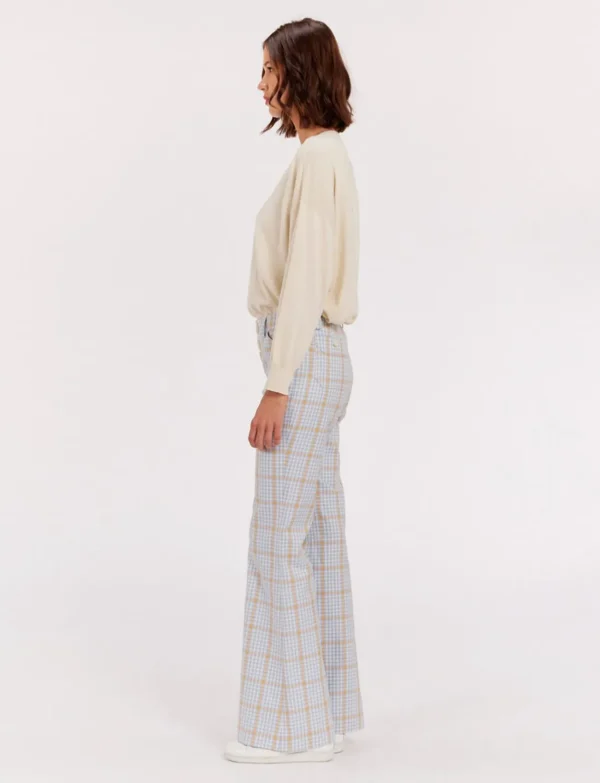 Discount Ines de la Fressange Paris Charlotte blue and orange plaid pants