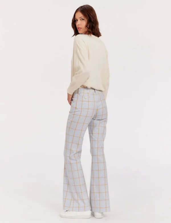 Discount Ines de la Fressange Paris Charlotte blue and orange plaid pants