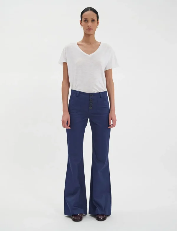 Shop Ines de la Fressange Paris Charlotte pants in navy blue cotton