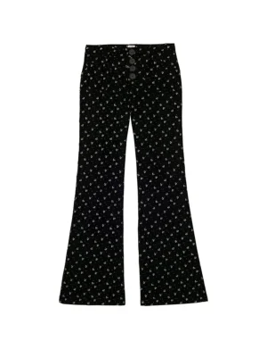 Clearance Ines de la Fressange Paris Charlotte pants in smooth black velvet, gold print