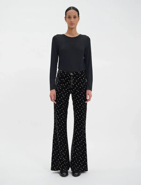 Clearance Ines de la Fressange Paris Charlotte pants in smooth black velvet, gold print