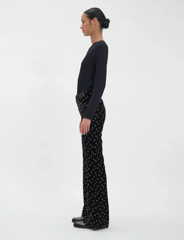 Clearance Ines de la Fressange Paris Charlotte pants in smooth black velvet, gold print