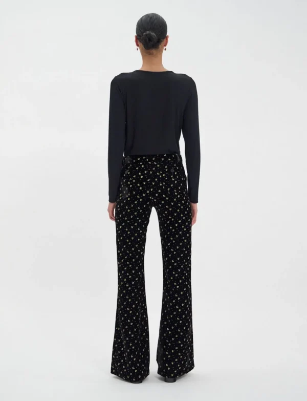 Clearance Ines de la Fressange Paris Charlotte pants in smooth black velvet, gold print