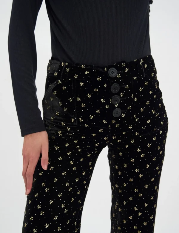 Clearance Ines de la Fressange Paris Charlotte pants in smooth black velvet, gold print