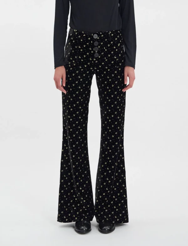 Clearance Ines de la Fressange Paris Charlotte pants in smooth black velvet, gold print