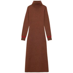 Cheap Ines de la Fressange Paris Divine brown turtleneck dress, fuchsia trim