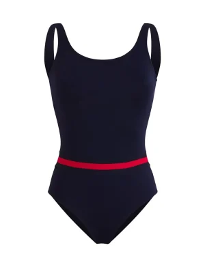 Flash Sale Ines de la Fressange Paris Fashion, one-piece swimsuit in blue, Ines x Vilebrequin