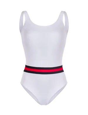 Online Ines de la Fressange Paris Fashion, one-piece white swimsuit, Ines x Vilebrequin