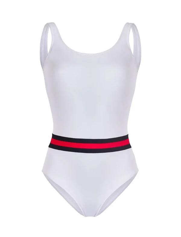 Online Ines de la Fressange Paris Fashion, one-piece white swimsuit, Ines x Vilebrequin