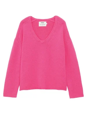 Hot Ines de la Fressange Paris Fuchsia cashmere V-neck hammer-sleeve sweater x Notshy