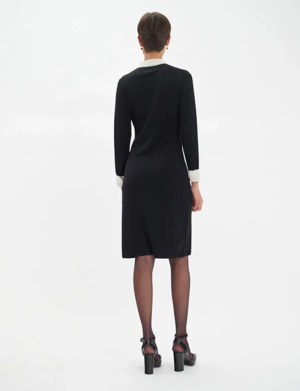 Best Ines de la Fressange Paris Gabby dress in black merino wool, white cuffs