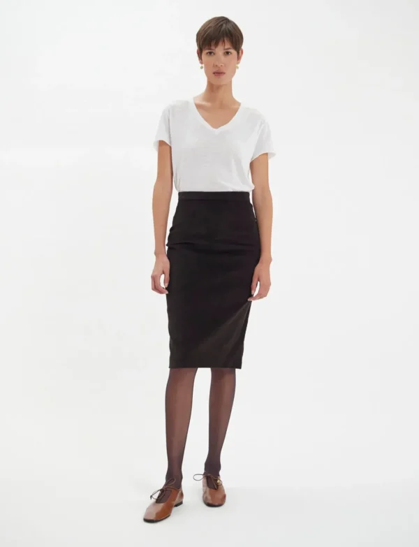 Fashion Ines de la Fressange Paris Gabriela skirt in brown milleraie velvet