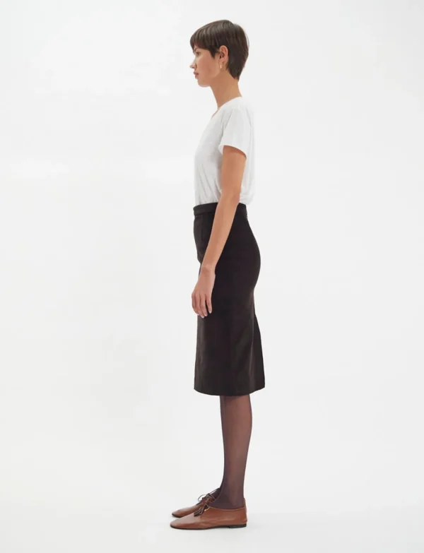 Fashion Ines de la Fressange Paris Gabriela skirt in brown milleraie velvet