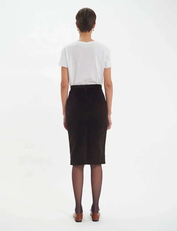 Fashion Ines de la Fressange Paris Gabriela skirt in brown milleraie velvet