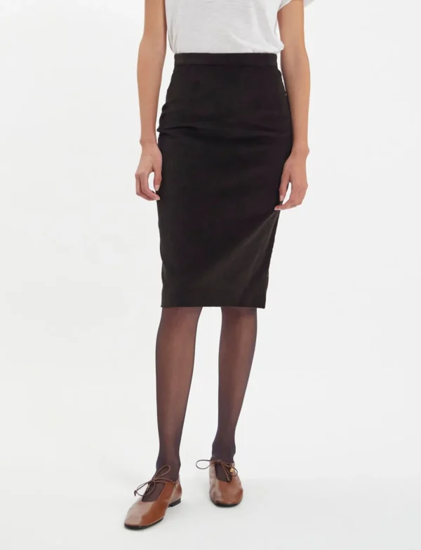 Fashion Ines de la Fressange Paris Gabriela skirt in brown milleraie velvet