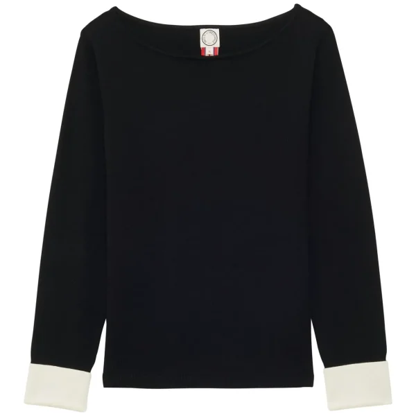 Best Ines de la Fressange Paris Gigi sweater in black merino wool, white cuffs