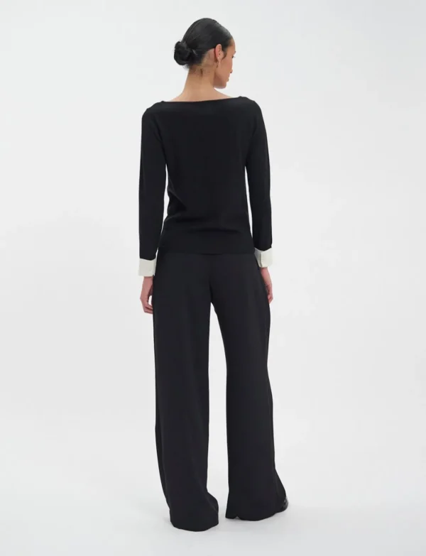 Best Ines de la Fressange Paris Gigi sweater in black merino wool, white cuffs