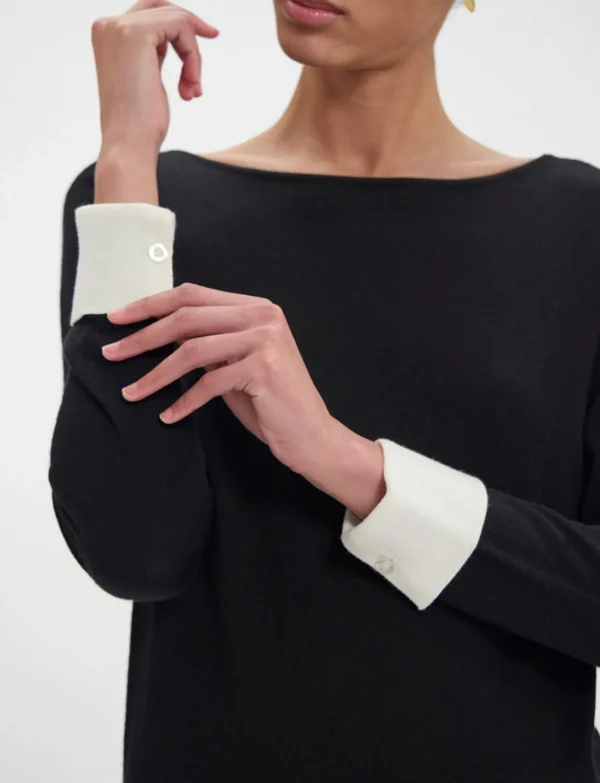 Best Ines de la Fressange Paris Gigi sweater in black merino wool, white cuffs