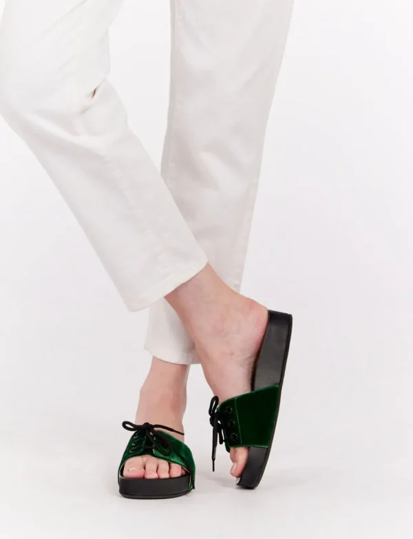 Fashion Ines de la Fressange Paris Green lace-up mule