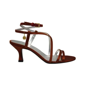 Shop Ines de la Fressange Paris Heeled sandals, tobacco satin straps